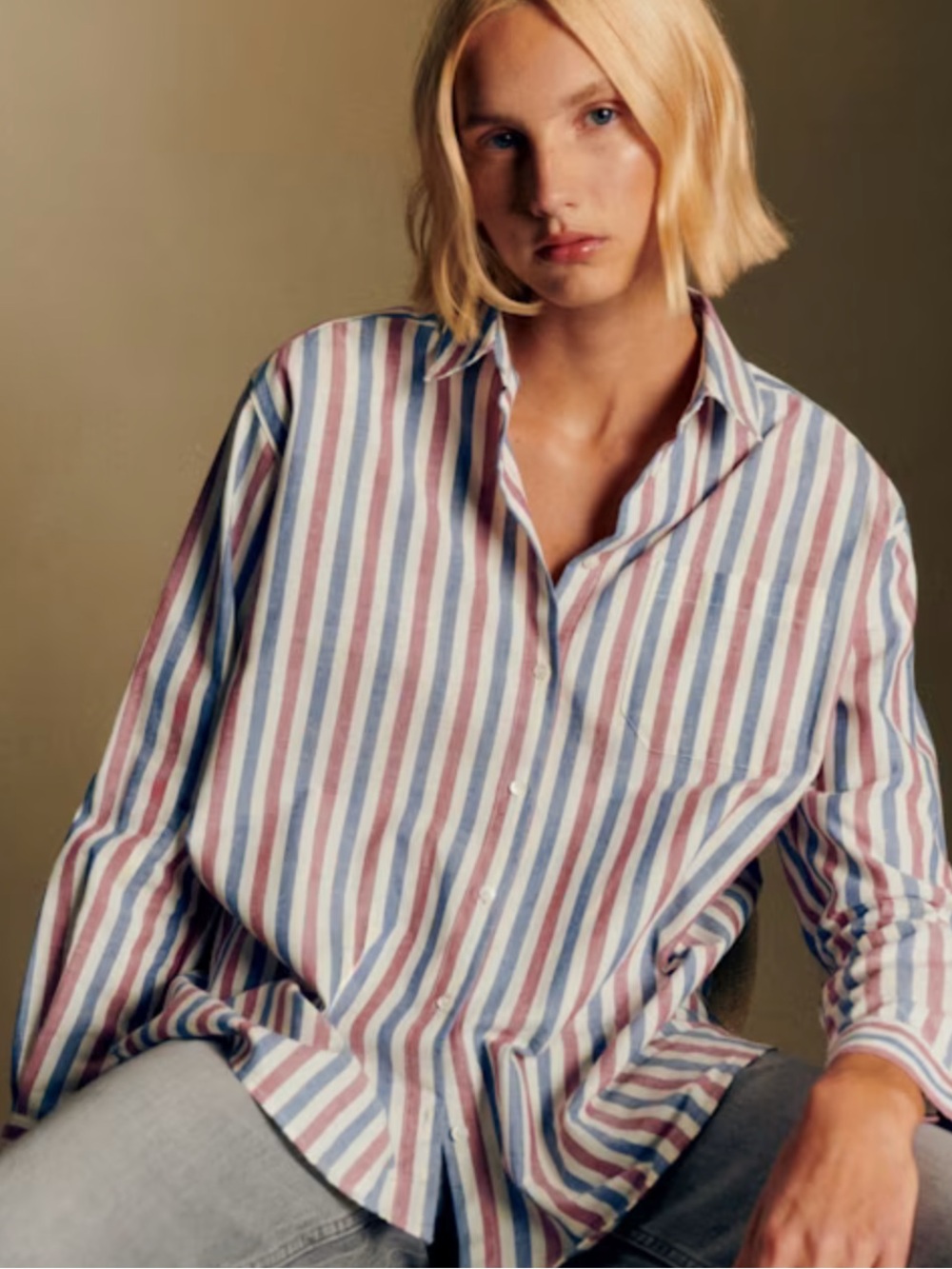 Sezane Max Shirt Blue, ecru, burgundy Stripes